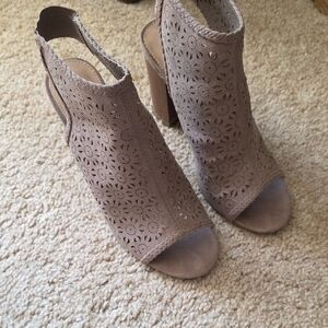 LC Lauren Conrad Taupe Laser-Cut Heeled Booties